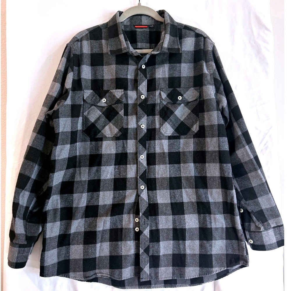 Design in Italy Mens XL Buffalo Plaid Flannel Shirt Black Grey Long Sleeve
